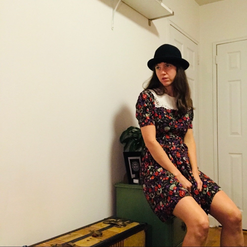 Vintage floral print 90s short dress S/M